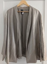 EILEEN FISHER Blazer 3X Linen Nylon Silk Sparkle Shine Open Long Sleeve Beige