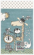 Kids Accent Rug 2x3 Ivory Blue Animal Design Non-Shedding Easy Care Nursery