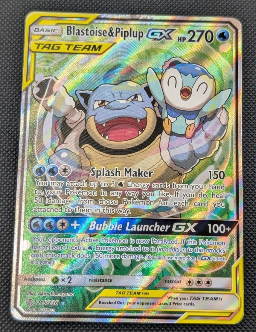 Blastoise & Piplup GX (Alternate Full Art) 215/236 Cosmic Eclipse Holo HP/ DMG