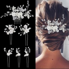 6 Pcs Bridal Flower Wedding Hair Pins Crystal 1 Count Pack of 6 , White