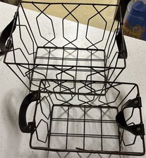 Set Of 2 Wire Baskets With Black Faux Leather Handles Brown Baskets