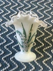 Fenton Lily of the Valley Vase Milk Glass Ruffle Edge Hand Painted Vintage