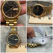 Wittnauer President Watch Men 35mm Black Dial Gold Tone Daydate Parts/Repair  