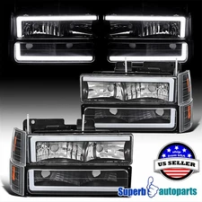 Fit 1994-1998 GMC Yukon Sierra C/K 1500 Headlights+LED Tube Corner Bumper Lamp