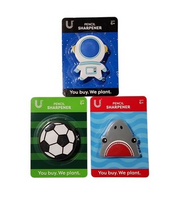 U Style Novelty Shaped Pencil Sharpeners Astronaut, Soccer Ball, Shark