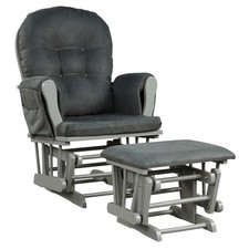 Baby Nursery Relax Rocker Rocking Chair Glider  Ottoman Set w/Cushion Dark Grey