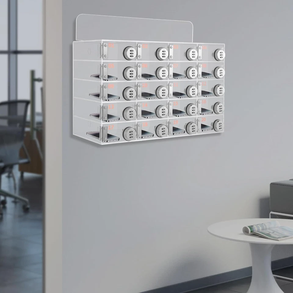 Armadietto portaoggetti cellulare da parete acrilico 20 slot con blocco password - Immagine 2 di 4