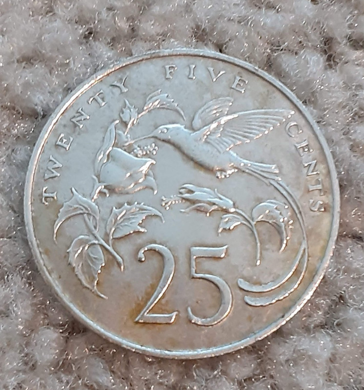 Jamaica Coin - 25 Cents - 1986 circulated - Hummingbird - Coat of Arms