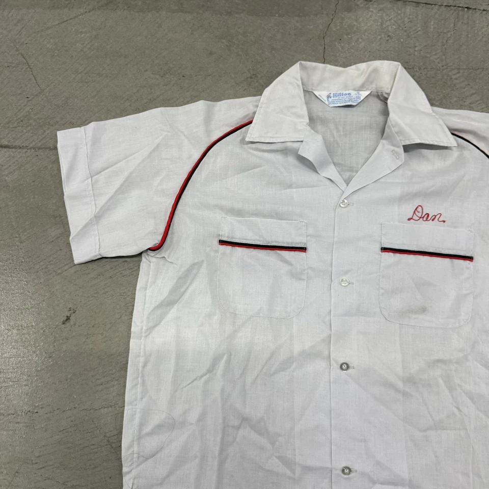 Camisa de Bowling Hilton Budweiser Retro Años 70 De Colección Para Hombre Talla Mediana Puntada de Cadena Foto 3 de 4