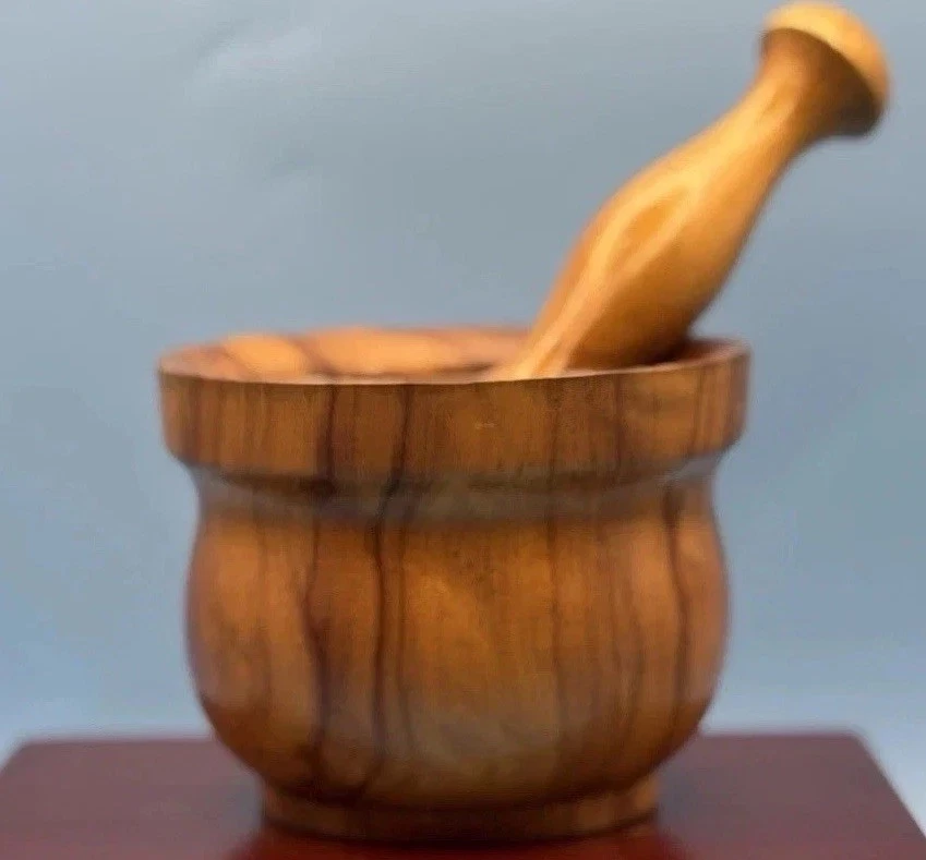 Small Hand Turned Wooden Mortar & Pestle 3.5” Bowl Artisan Kitchen Tool