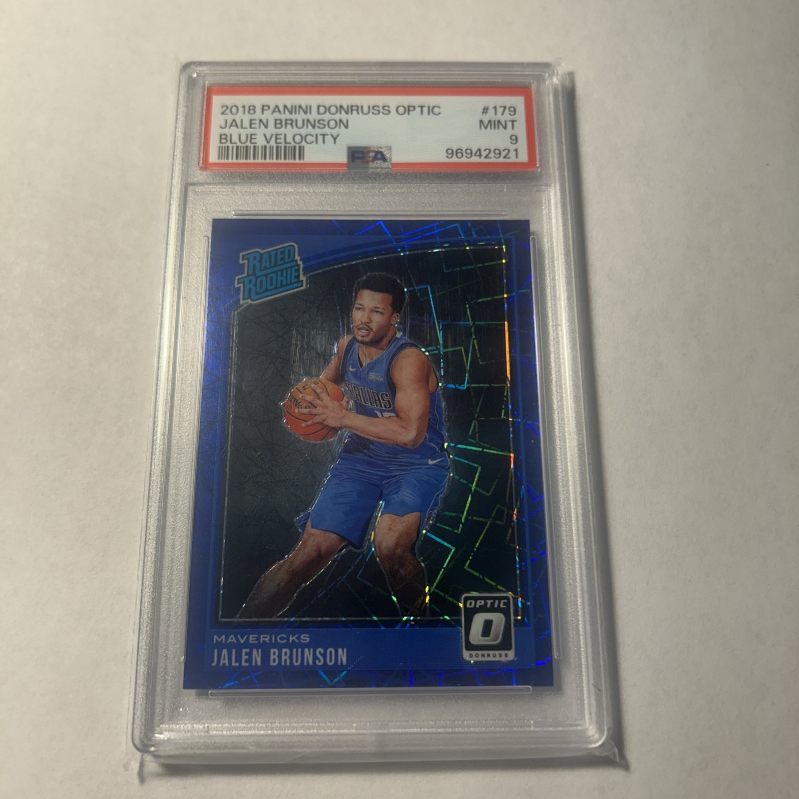 Jalen Brunson (RC) 2018 Panini Donruss Optic Blue Velocity #179     PSA 9