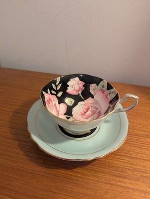 Paragon Kohlrose Teetasse und Untertasse mintgrün mit Machermarken