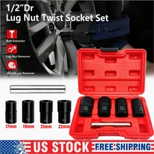 5Pc Wheel Lug Nut Remover 1/2" Drive Twist Socket Kit Remove Damaged Locked Nut