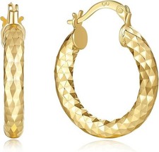 Gold Hoop Earrings 14K Gold Hoop Earrings for Women Wrinkle Texture Earring f...