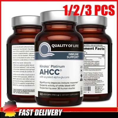 1-3 Pack Kinoko Platinum AHCC, 60 pflanzliche Kapseln,Quality of Life--