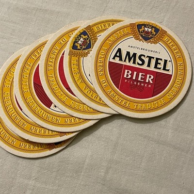 Amstel Bier Pilsener Round Cardboard Beer Coasters Set of 6 Dutch Barware