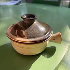 Pot peint en argile style japonais artisanal signé 4" intérieur