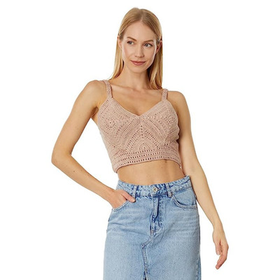 Lucky Brand Crochet Tank Top Women's Large Pink Cotton Cropped Pullover FROG213
