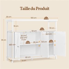 Buffet de Cuisine Bahut avec Portes Étagères Réglables Compartiment Blanc