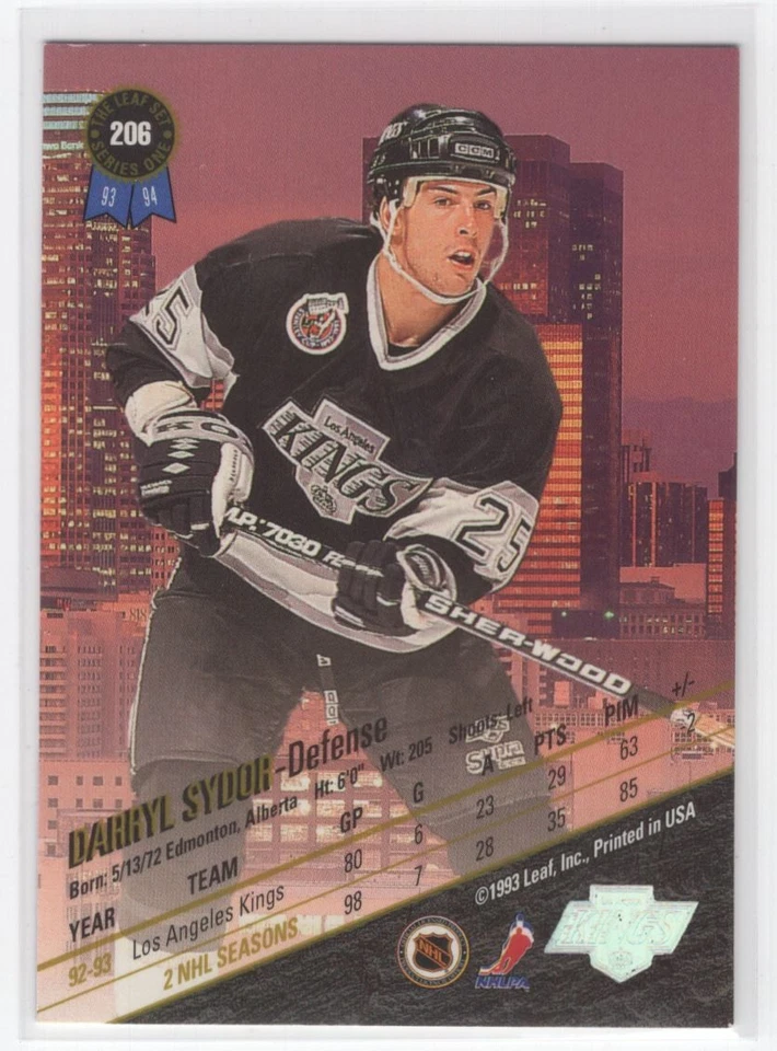 -1993-94 Leaf Darryl Sydor Los Angeles Kings #206 - Image 2 of 2