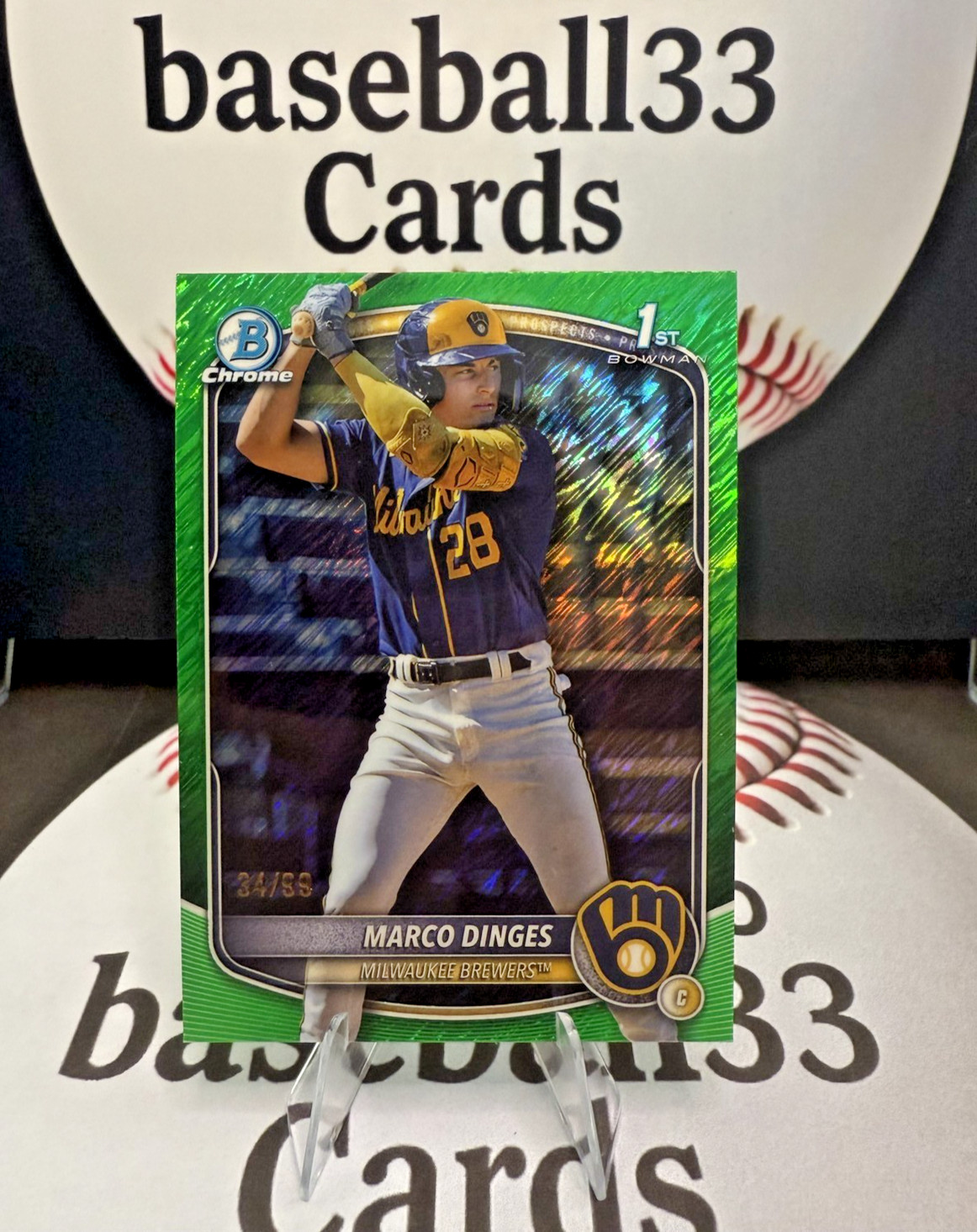 2025 Topps Bowman Chrome Marco Dinges 1st Bowman Green Shimmer /99 #BCP-183
