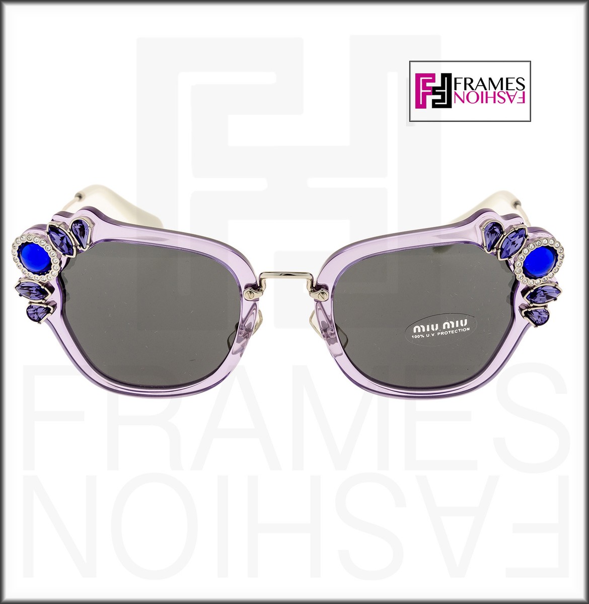 MIU MIU RUNWAY JEWEL 03S Purple Lilac Gray Mirrored Square