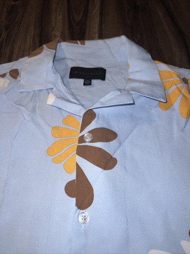 Mens/Boys Shirt HAWAIIAN Blue Brown Plumeria Floral Button Up Collar Medium 38 - Picture 5 of 13
