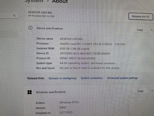 HP ProDesk 600 G2 DM Desktop Mini i5-6500T 2.50GHz 8GB RAM 128GB SSD W11P - Bild 5 von 5