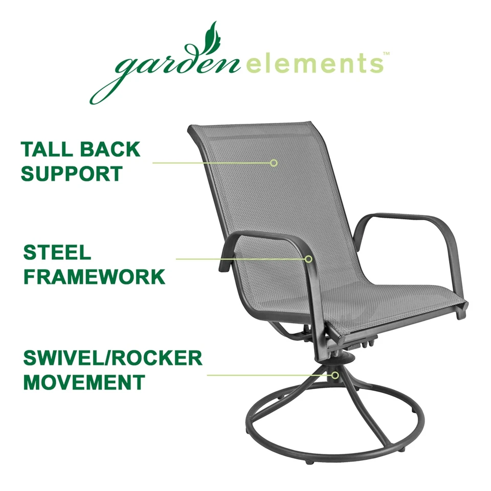 Silla de patio balancín giratoria de acero para exteriores Garden Elements, gris (paquete de 2) Foto 4 de 4