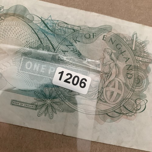 Queen Elizabeth II GREAT BRITAIN 1 Pound Banknote 1960's England Currency Bill - Picture 3 of 3