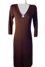 MAX STUDIO Dark Brown Midi  Career Dress V-Neck, Size Small 4-6, Rayon/Nylon VGC