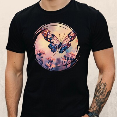 Mens Moth Floral Print Cotton T-Shirt Size S to 5XL