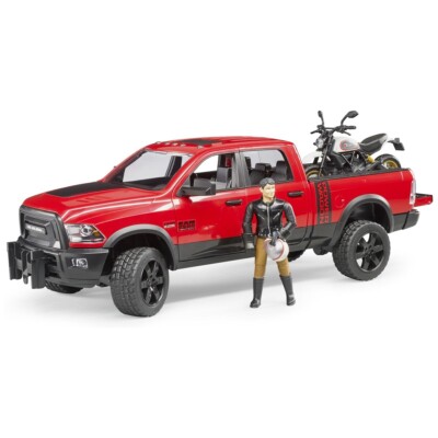 BRUDER 02502 RAM 2500 Power Wagon mit Scrambler Ducati Desert Sled und Fahrer