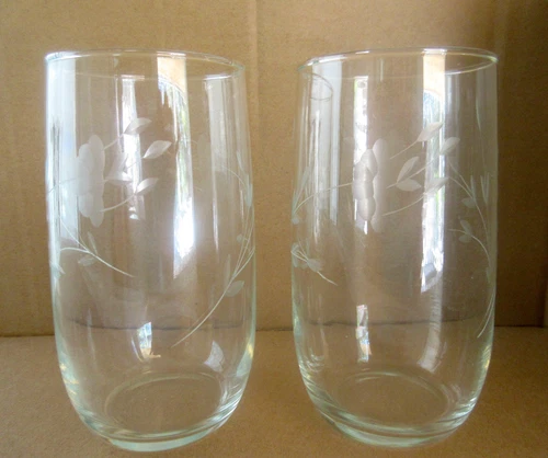 TWO- PRINCESS HOUSE HERITAGE ETCHED CRYSTAL 11oz. FLAT TUMBLER 5" #460 EUC
