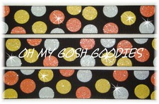 25 YARD SALE - 7/8 HALLOWEEN GLITTER CANDY CORN DOTS BLING DOTS GROSGRAIN RIBBON