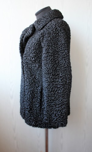 Black natural Persian lamb fur jacket, karakul coat, vintage, size L, for women - Picture 7 of 21
