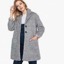 La Redoute Grey Wool Maternity Coat Size 16 Soft Smart Button Front Rrp £135