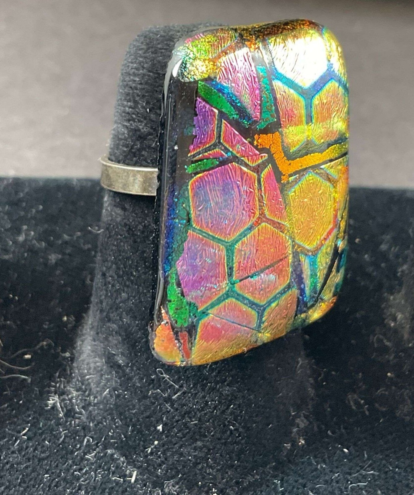 Artisan Sterling Silver Ring with Iridescent Hone… - image 2