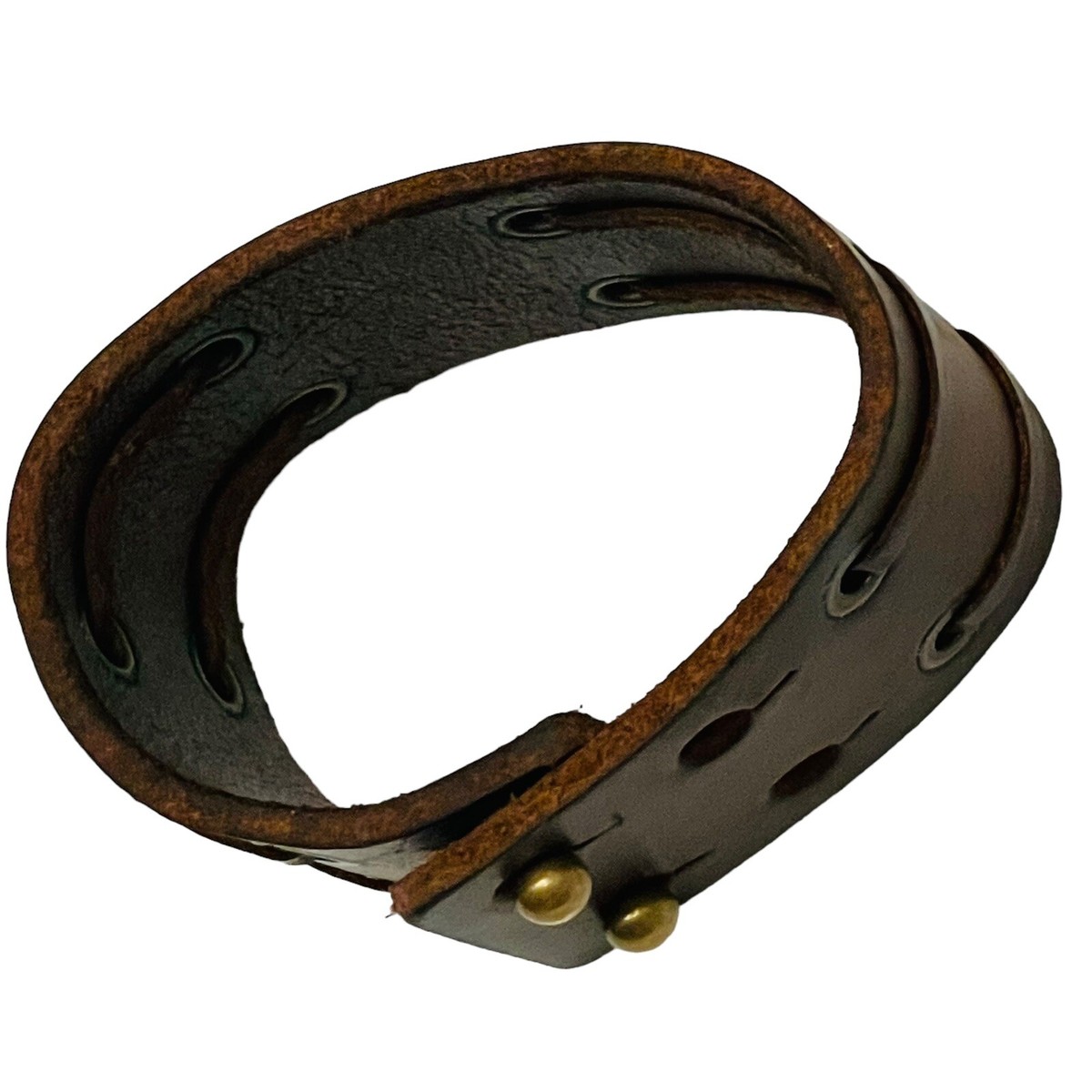 Natural Leather Cuff Bracelet Vintage Weathered Double Laced Brown