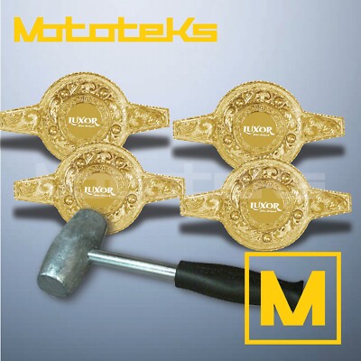 LUXOR 2 BAR GOLD ENGRAVED KNOCK OFF & LEAD HAMMER SET FOR WIRE WHEELS LOW RIDERS