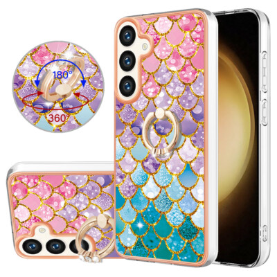 For Various Phone Fish Scales IMD Back Case Ring Holder Silicone Cover Hot Women