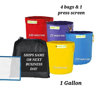 4X Herbal Bubble Extraction 1 Gal Bags 25 73 160 220 Micron & 25µ Press Screen