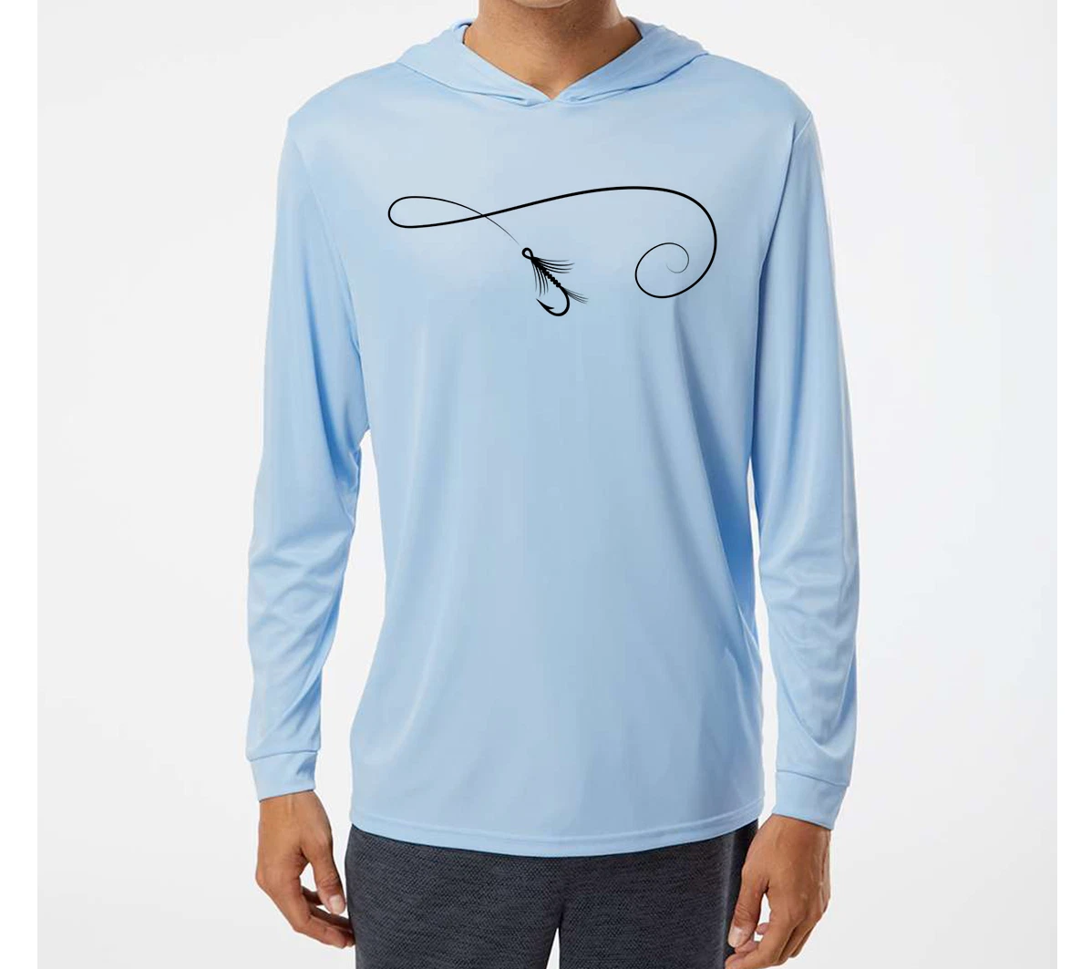 Fly Fishing Hook UV Protected UPF 50 Long Sleeve T-Shirt Boat Fisherman Hooded