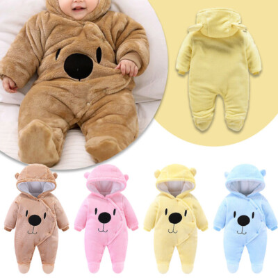 Girl Kids Bear Hooded Romper Jumpsuit Bodysuit Clothes Outfits