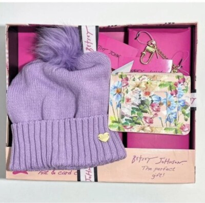 Betsey Johnson Purple Hat & Floral Wallet ID Card Case Bag  display picture 3