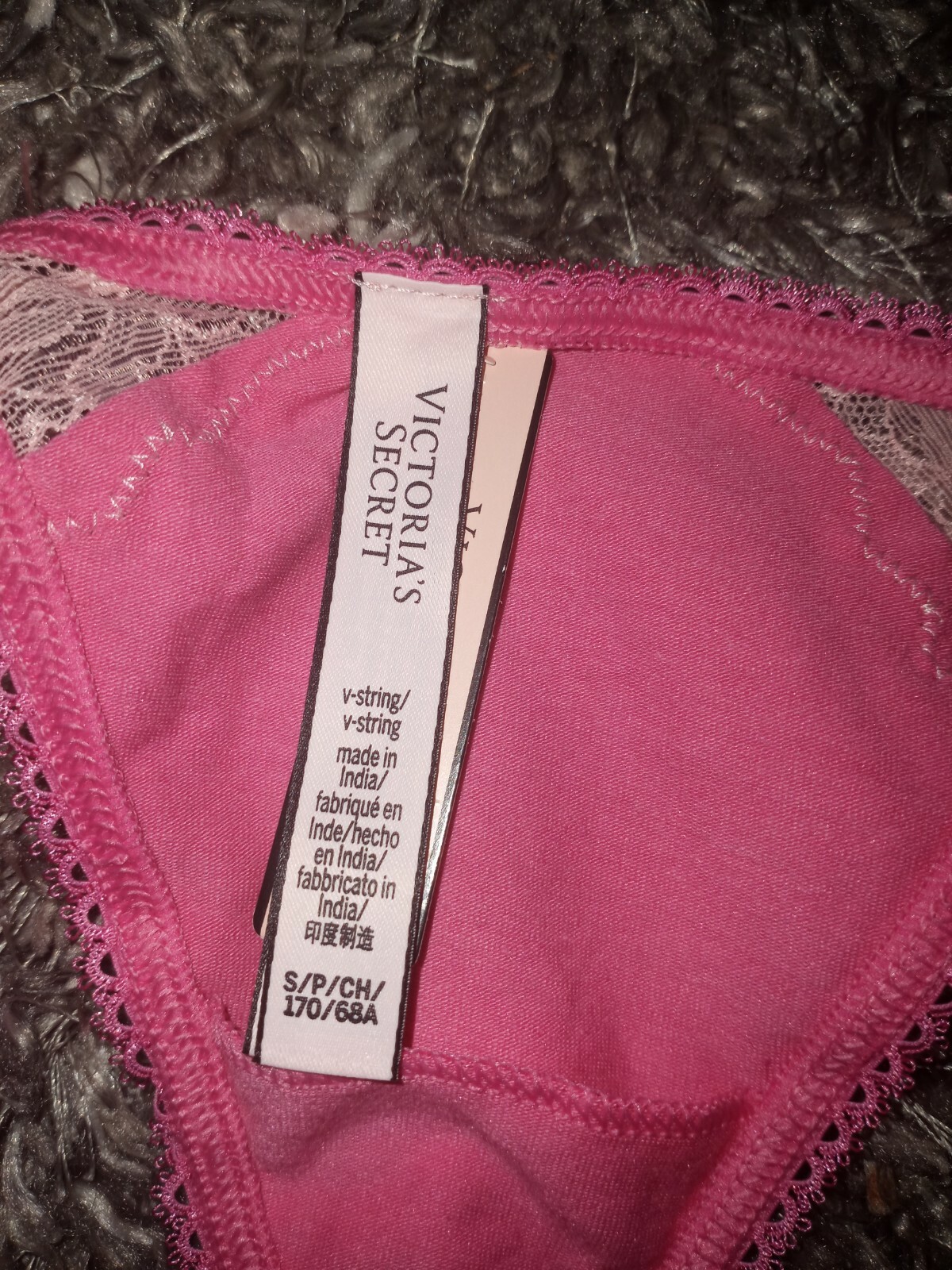 NeW Vs cotton lace trim Vstring Panty Size small neon pink eBay
