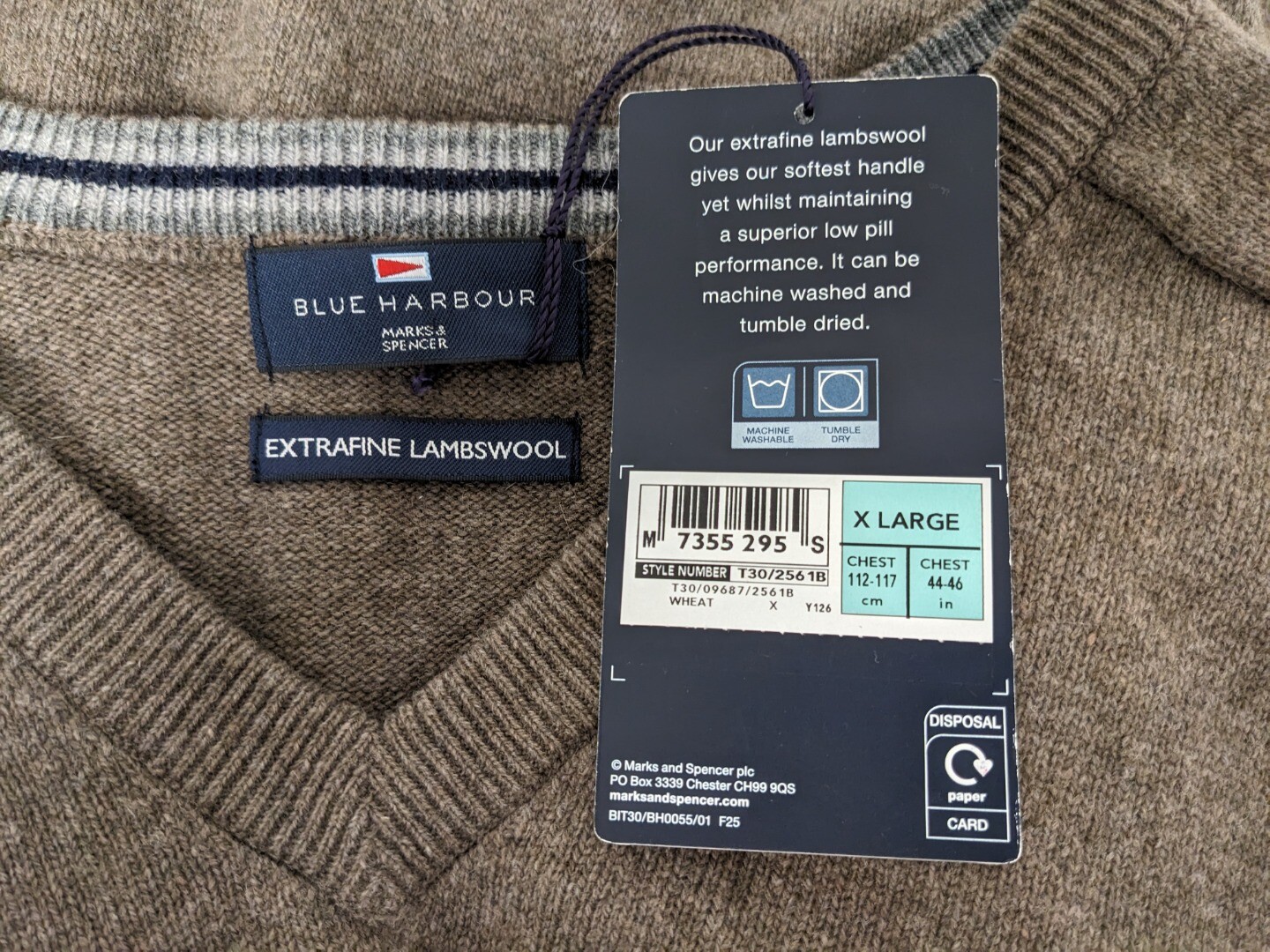 Marks & Spencer Blue Harbour Lambswool VNeck Jumper Brown NEW XL / 4446 eBay