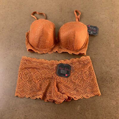 Black Fuchsia Secret Lace Women's 34D Rust Strapless Bra & Medium Boyshort NWT