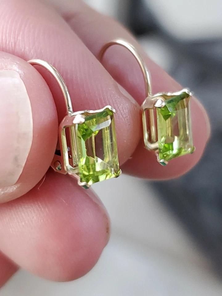 Peridot Labcreated Octagon Cut Leverback Earrings 14kt Solid Yellow Gold - Image 3 of 4