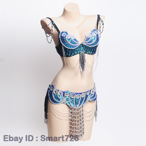 Sexy Belly Dance Bra Belt Beaded Belly Dance Costume Women - Picture 13 of 33